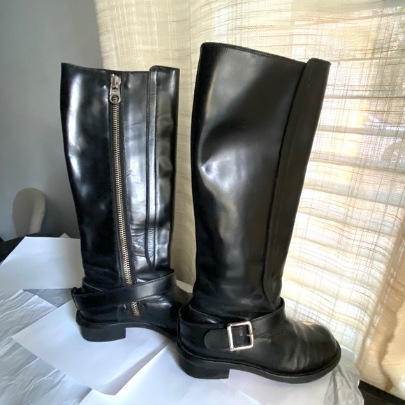 Chloe Shoes - Chloe black leather high boots biker-riding biker motor 37 Italy sipper knee hi